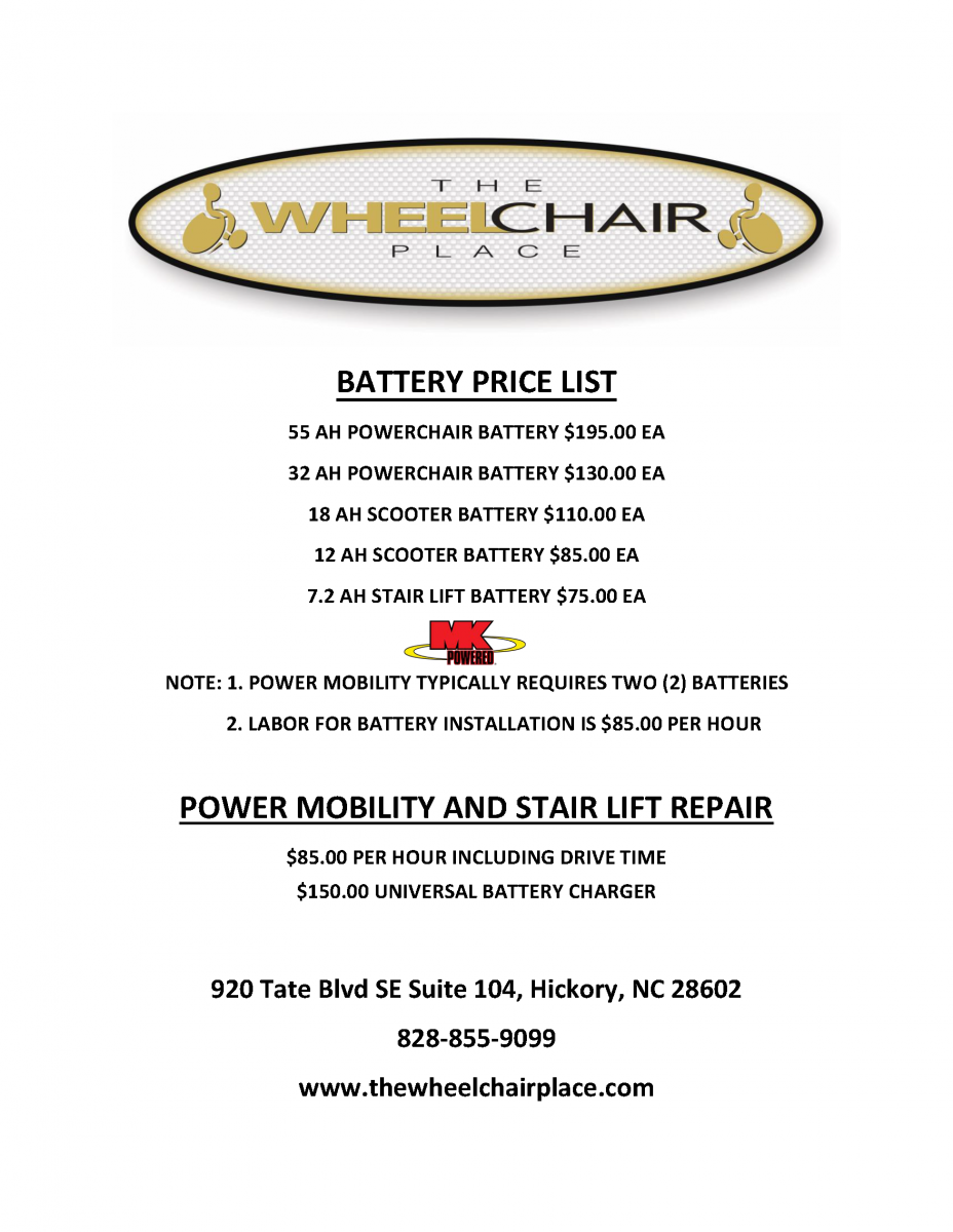 Battery Price List The Wheelchair Place